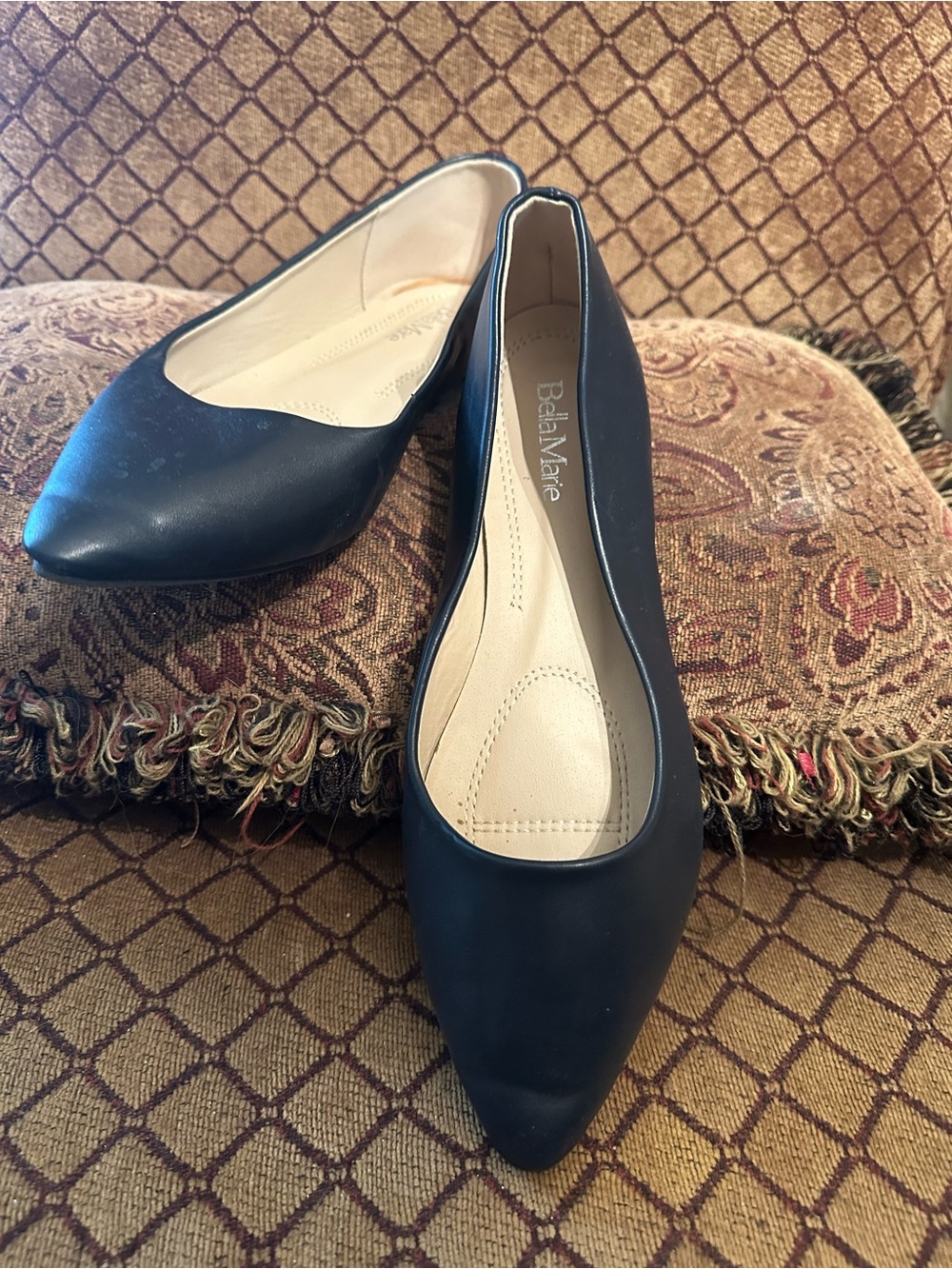 Bella Marie Navy Pointed Toe Slip-On Flats